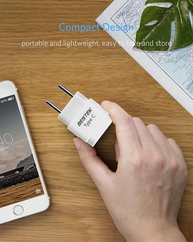 BESTEK European Travel Plug, Grounded Universal Power Plug for USA to Type C Countries, Italy, Switzerland, Iceland, France, Germany, Spain and Most of Europe EU, Asia, 3 Pack