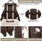 Laptop Backpack Women Work Bag: 15.6 inch Work Bookbag with USB Charging Port Large Travel Backpack Purse for College Nurse Casual Daypack for Teacher Professional Computer Backpack Apricot Coffee