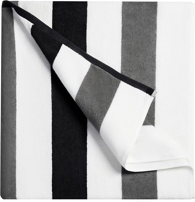 Bornbay Cotton Oversized Beach Towel - Extra Large 40"X70" Plush Thick Mens Beach Towels, XL Fluffy Stripe Pool Towels Charcoal Gray Swimming Towel for Adults Mens Women