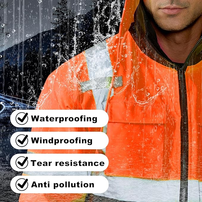 HYCOPROT Hi-Vis Safety Jacket for Men High Visibility Reflective Bomber Winter Waterproof Work Construction Coat ANSI Class 3