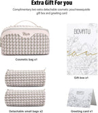 BOYATU Travel Makeup Bag Cosmetic Bags for Women: Large Capacity 3 Pcs Set Make up Bag with Compartments - Waterproof Vegan Leather Toiletry Organizer Bags with Handle (M-80Off-white)