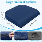 TranquilRelax Large Seat Cushion, Memory Foam Cushion for Long Sitting Hours on Office Chair, Home & Car, Non-Slip Chair Pad for Relieving Back & Sciatica & Hip & Coccyx Pain (Blue)