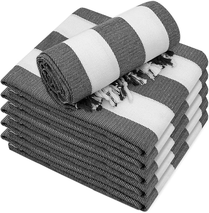 Set of 6 Turkish Beach Towel, Cotton Beach Towels, 36 x 71 Inches Turkish Towel, Sand Free, Quick Dry, Lightweight Beach Towels for Adult Black