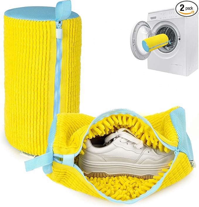 Shoe Washing Machine Bag - Set of 2 Shoe Bags, 360° Deep Clean Shoes Laundry, Reusable Shoe Bag for Washer, Sneaker washing machine bags, Yellow