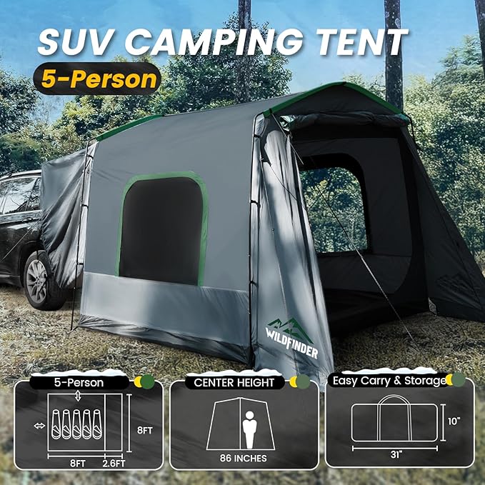WildFinder SUV Tent, Rectangle Car Tent for Family, Waterproof & Windproof for Car Camping, Large Camping Tents with Storage Bag, SUV, Van, Jeep