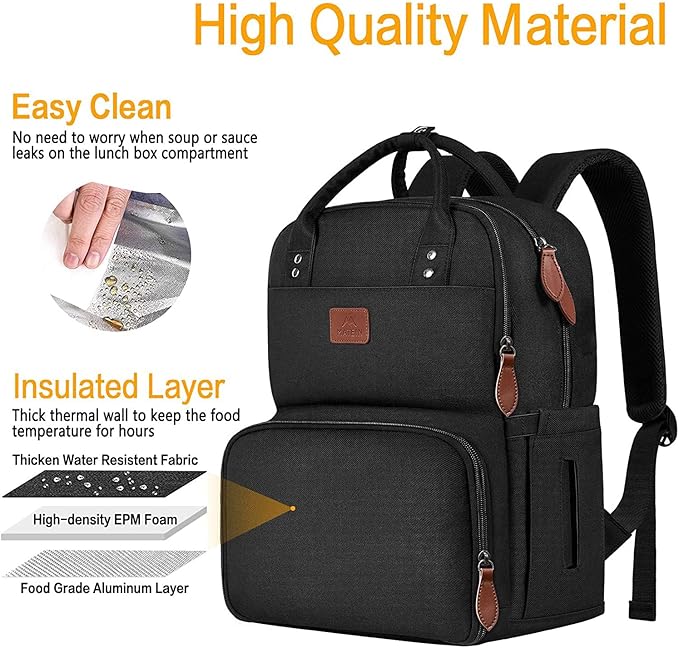 MATEIN Work Backpack for Women, Insulated Cooler Backpacks with Lunch Box, 15.6 Inch Laptop Backpack with Lunch Compartment Reusable Water Resistant Food Bag for College Camping Picnics Womens Gifts