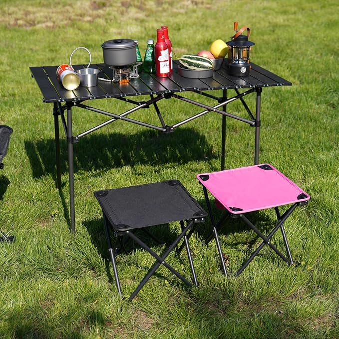Opliy Camping Stool 2 Pack,13 Inch Portable Folding Stool for Outdoor Gardening and Beach Hiking Fishing,Foot Stool with Carry Bag (Black)