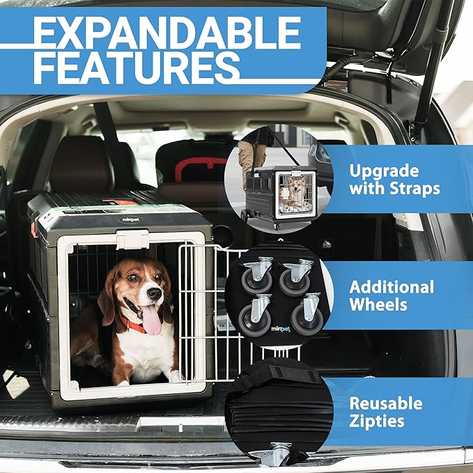 Pet Carrier & Crate, 26.4" L x 15.3" W x 18.8" H - Collapsible for Medium Cats and Dogs, Portable Hard Plastic Wall Kennel for Indoor/Outdoor Use