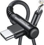 AINOPE USB C Cable 60W 2-Pack 10ft Nylon Braided USB C to USB C Cable Type C Charger Fast Charging Right Angle USBC Cable Charger Cord for iPhone 16 Pro Max 15 Plus Samsung S24 S23 iPad Pro Black