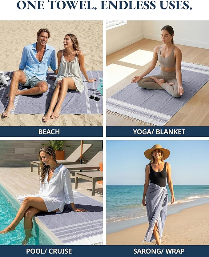 LANE LINEN Beach Towels 6 Pack - Oversized & Pre-Washed Large Beach Towel Set - Stylish Pool Towels for Adults, Quick Dry, Soft & Lightweight Lightweight Travel Towel Pack, 39"x71" - Coastal Harmony