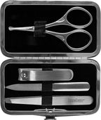 Kershaw Manicure Kit, 4-Piece Stainless Steel Set with Case, Mens Grooming Kits, Includes Fingernail Clipper, Double-Sided Nail File, Beard and Moustache Scissors and Tweezers