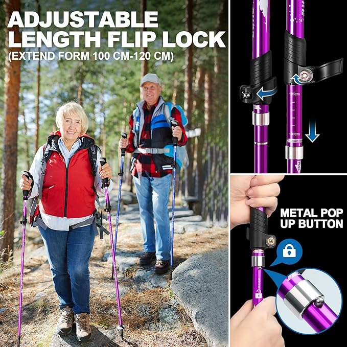 Covacure Hiking Poles Collapsible Trekking Poles - Aluminum Alloy 7075 Walking Sticks for Hiking with Telescopic & Foldable Tri-fold Design Hiking Gear for Women Men, Hiking, Camping, Climbing