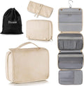 Elviros Hanging Travel Toiletry Bag for Women, 3-in-1 Large Makeup Bag and Cosmetic Organizer, Vegan Leather Waterproof Skincare Case for Travel Size Toiletries and Accessories, Gift for Women