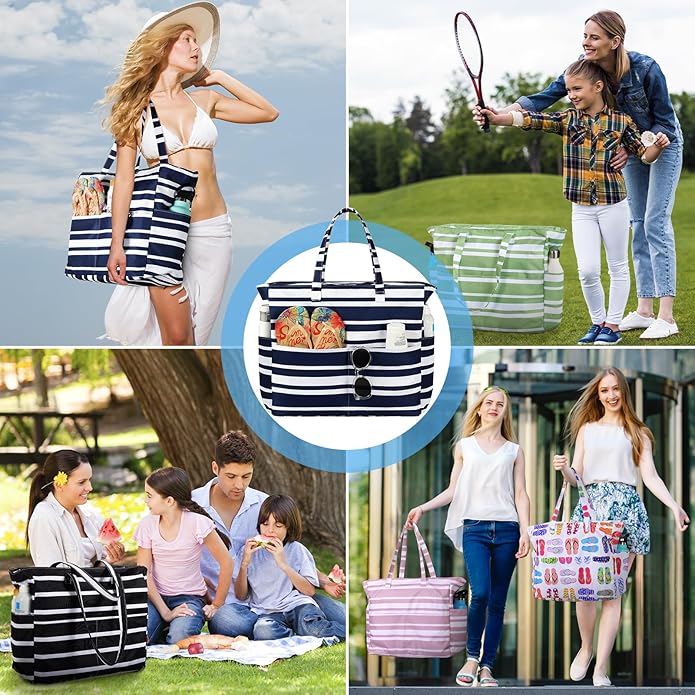 Trifabricy Beach Bags for Women Waterproof Sandproof Women Tote Bag, Large Beach Bag with Zipper for Gym Travel Vocation