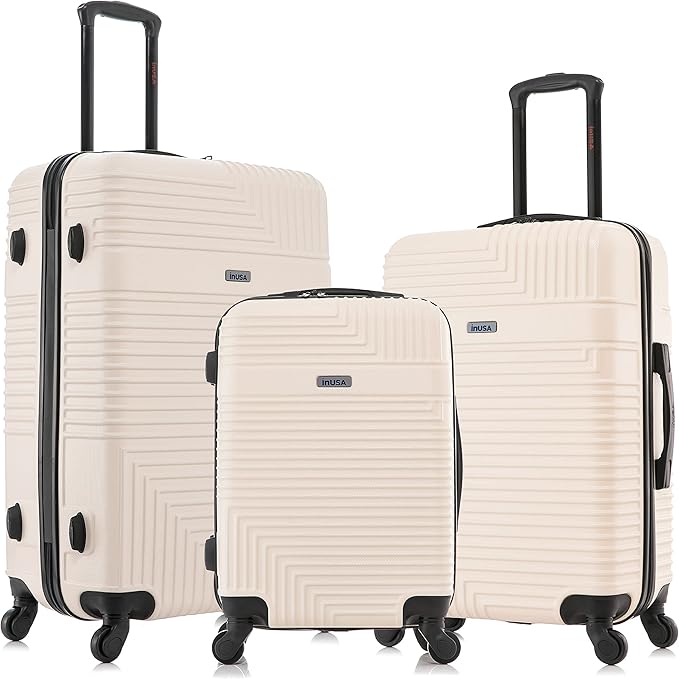 InUSA RESILIENCE Luggage with Spinner Wheels | Durable Lightweight Hardshell Suitcase, Spacious Travel Sets with Handle and Trolley | (20/24/28) 3 Piece Luggage Set | Sand