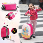 VLIVE Kids 2-in-1 Ride-On Suitcase & Backpack Set, 30L Suitcase + 10L Backpack, Durable EVA, Lightweight Foldable Wheels, Mermaid Design for Girls Ages 4-8