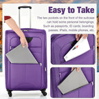Lightweight Expandable Softside Luggage Sets 3 Piece, Large Capacity Travel Suitcase with Spinner Wheel, TSA Lock, Easy Access Design and Adjustable Telescoping Handle (Purple)