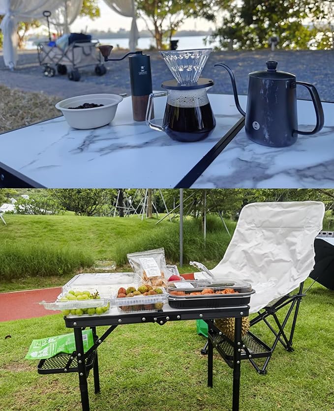 Titanker Small Camping Table Foldable 2ft, Folding Picnic Table with Side Racks & Net, Folding Camp Table Portable Beach Table, Car Camping Essentials, Sturdy Light Aluminum, Gift for Father Husband