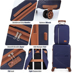 Carry On Luggage Set 22x14x9 Airline Approved Luggage Sets 3 Piece,Suitcases with Wheels,ABS Hard Case Luggage with TSA Lock Spinner Wheels(20 Inch,BP/TB)