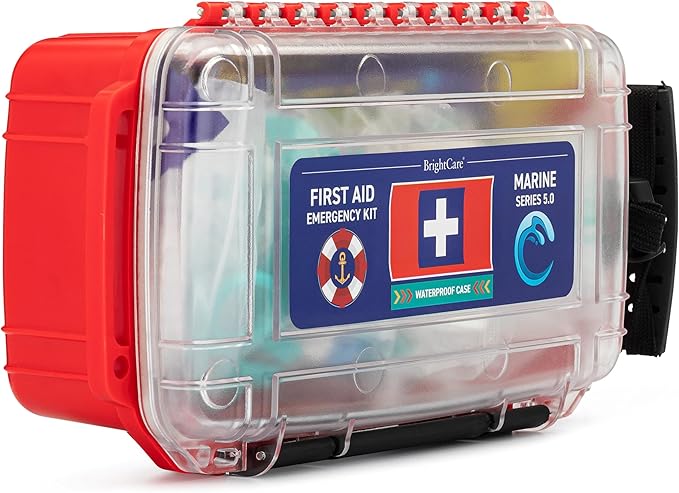 Marine Waterproof First Aid Kit for Boat, Kayak, Sailing & Beach – Floating Hard Case with Emergency Medical Supplies, Survival Gear & Safety Essentials