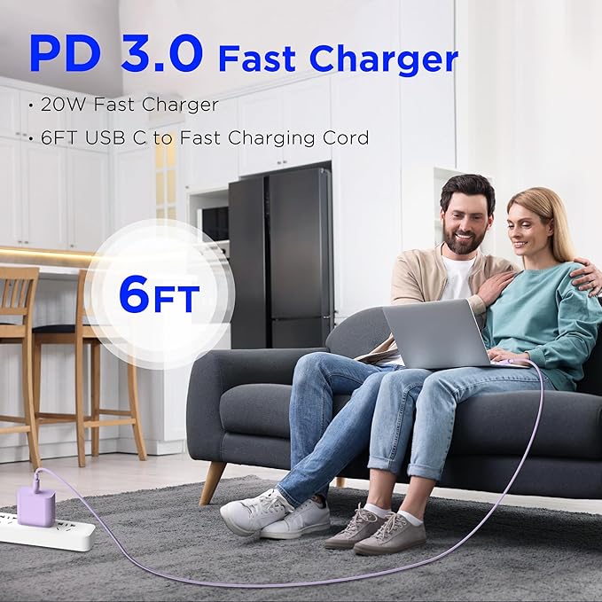 iPhone 17 16 15 Charger Fast Charging,2Pack 20W Apple iPad USB C Wall Chrager Block with 6FT USB C to C Cable for iPhone 17/Pro/Pro Max/17 Air/ 16/16 Pro/16 Pro Max/15/Plus/Pro/Pro Max (Purple)