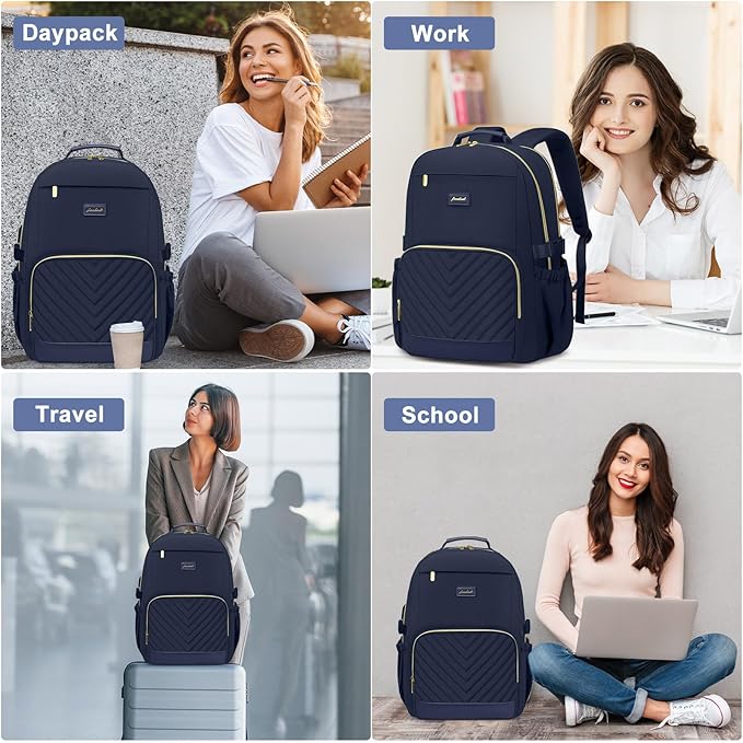 Focdod Laptop Backpack for Women Bookbag: 15.6 inch Work Backpacks with Pouch Pocket for Large Capacity Cup & USB Charger College Book Bag Travel Business Nurse Teacher Bookbags Anti-theft Back Pack