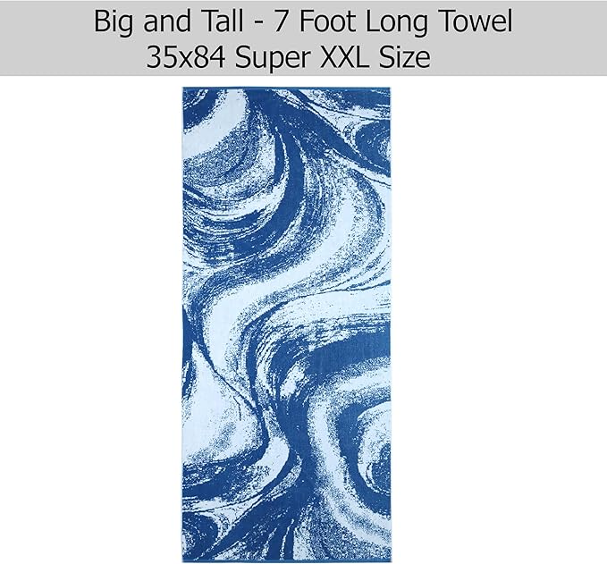 COTTON CRAFT Oversized Beach Towels - 2 Pack XXL 35x84 - Summer Wave - The Big Kahuna 7 Foot Extra Large Beach Blanket Towel - Big & Tall - 100% Cotton Jacquard Velour Soft Pool Bath Towel - Blue