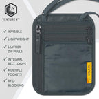 VENTURE 4TH Slim Passport Holder Neck Pouch with RFID Blocking Travel Neck Wallet and a Nylon Lining (Gray)