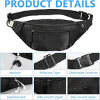 30PCS Crossbody Fanny Pack Bulk,Large Capacity Waist Bag with 4-Zipper Pockets Adjustable Strap Fanny Packs Waterproof Oxford Cloth Travel Belt Bag for Outdoor Shopping Travel Men Women,Black