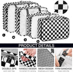 KPX 8 Set Packing Cubes for Travel, Luggage Packing Organizers Accessories Large Toiletries Bag for Clothes Shoes Cosmetics (8Set-Black Checkered)