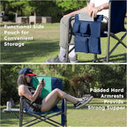 Colegence Oversized Directors Camping Chair Set of 2 Support 600 LBS, Heavy Duty Folding Outdoor Chairs with Detachable Side Pocket and Adjustable Side Table for Outside Beach,Lawn,Fishing,Dark Blue