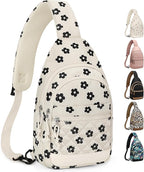 Capolo Sling Bag for Women Men Waterproof Crossbody Bags for Women Trendy Casual Fanny Pack with Convertible Shoulder Strap Chest Bag for Travel Hiking(Flower, Medium)