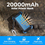 BLAVOR Solar Power Bank 20000mAh Built-in Cables, Wireless Charger for Phones & Apple Watch, 20W Fast Charging Battery Pack with USB C, Flashlight, Solar Charger for iPhone, iPad, iWatch, Samsung