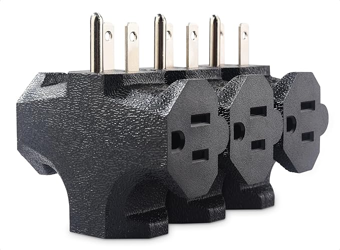 [ETL Listed] Cable Matters 3-Pack 3 Way Plug Adapter 15A 1875W, 3 Prong 3 Outlet Adapter, Power Splitter Plug Outlet, 3 Way Electrical Splitter, Black