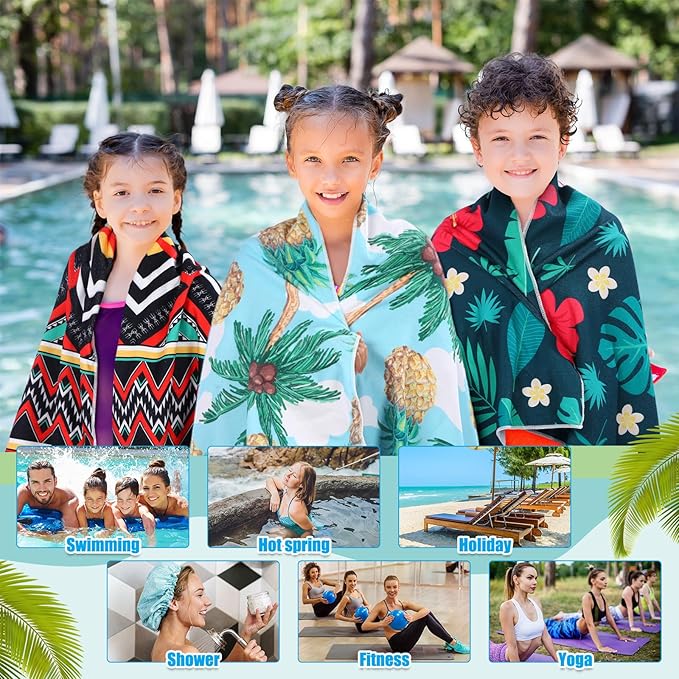 12 Pcs Oversized Microfiber Beach Towels Set 30 x 60 Extra Large Fiber Swim Pool Towel Absorbent Bath Blanket for Travel Vacation Accessories Gift Spa Soft Lightweight(Hawaii)
