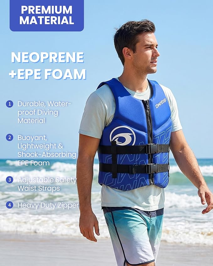 Owntop Swim Vest Adult Water Sport Vest Neoprene Floaties for Swimming, Boating, Kayaking, Fishing | Adjustable Zipper Dual Buckle Foldable Buoyancy Jacket