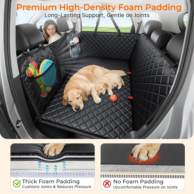 URPOWER 2026 Upgraded Dog Back Seat Extender for Full Size Crew Cab Truck - Large Hard Bottom Dog Car Seat Cover Holds 550lbs, Waterproof Dog Hammock Pet Bed with High-Density Foam Non-Slip