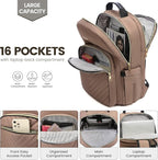 LOVEVOOK Laptop Backpack for Women 17.3 inch,Cute Womens Travel Backpack Purse,Professional Laptop Computer Bag,Waterproof Work Business College Teacher Bags Carry on Backpack with USB Port,Brown