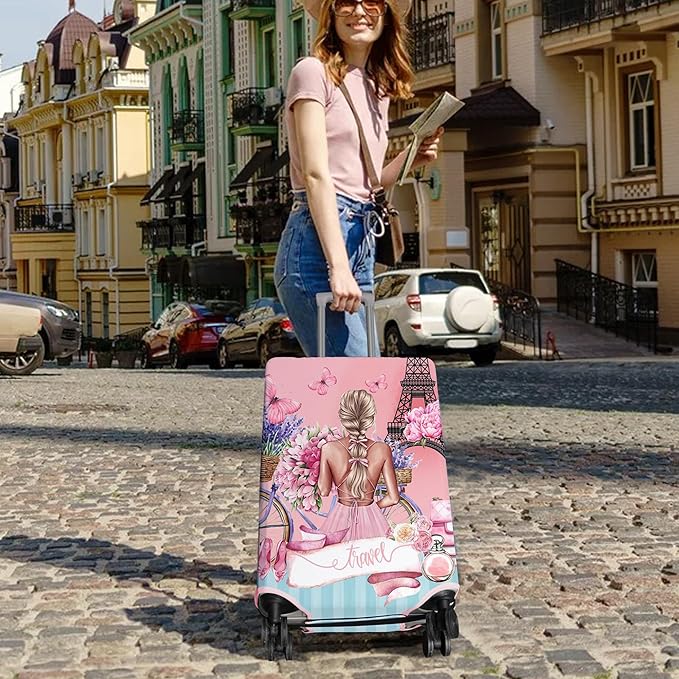 Travel Luggage Cover Suitcase Protector Fits 18-32 Inch Wheel Covers PatternedTravel Related Items Flower Luggage Protector Elastic L