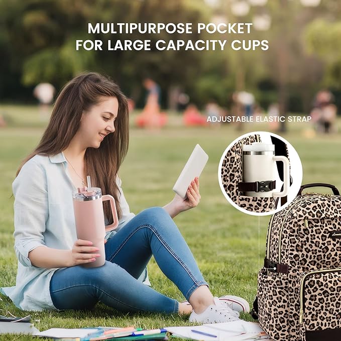 LOVEVOOK Laptop Backpack for Women with Pouch Pocket for Large Capacity Cup,18 Inch Laptop Computer Bag Travel Backpack Purse,Waterproof Work Business Backpack College Teacher Bags,Leopard print