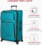 SWISSGEAR Sion Softside Expandable Spinner Luggage Durable Lightweight Travel Suitcase, Teal, Checked-Large 29-Inch