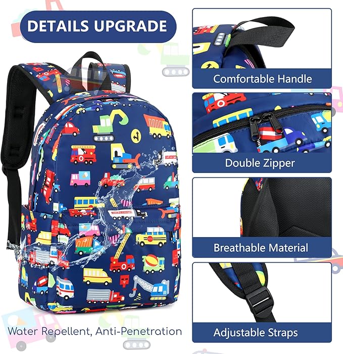 CAMTOP Preschool Backpack for Kids Boys Girls Toddler Backpack Kindergarten School Bookbags for Age 3-8 (Navy Vehicle)