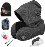 Travel Pillow with Extra Large Hood for Airplane Long Flights Privacy and Comfort Memory Foam with Skin-Friendly Cover for Road Trip Head&Neck Support for Plane Office Cars Sleeping & Rest (Grey)