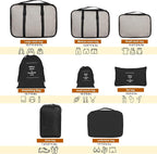 8 Set Packing Cubes for Suitcases, kingdalux Black Travel Luggage Packing Organizers with Laundry Bag, Compression Storage Shoe Bag, Clothing Underwear Bag, for Women & Man