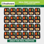 Freshware Bento Box Meal Prep Containers, 3-Compartment, 32 ounce, 15-Pack