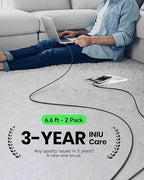 INIU USB C to USB C Cable, (6.6ft, 2-Pack) 100W USB C to C Fast Charging Cord, Braided Type C Charger Cable for iPhone 16 Pro Max 15 Plus Samsung Galaxy S24 S21 S10 Note 10 MacBook iPad Kindle etc.