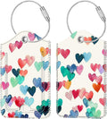 Fintie Luggage Tags, Privacy Cover ID Label with Stainless Steel Loop and Address Card for Travel Bag Suitcase - Raining Hearts (2 Piece)