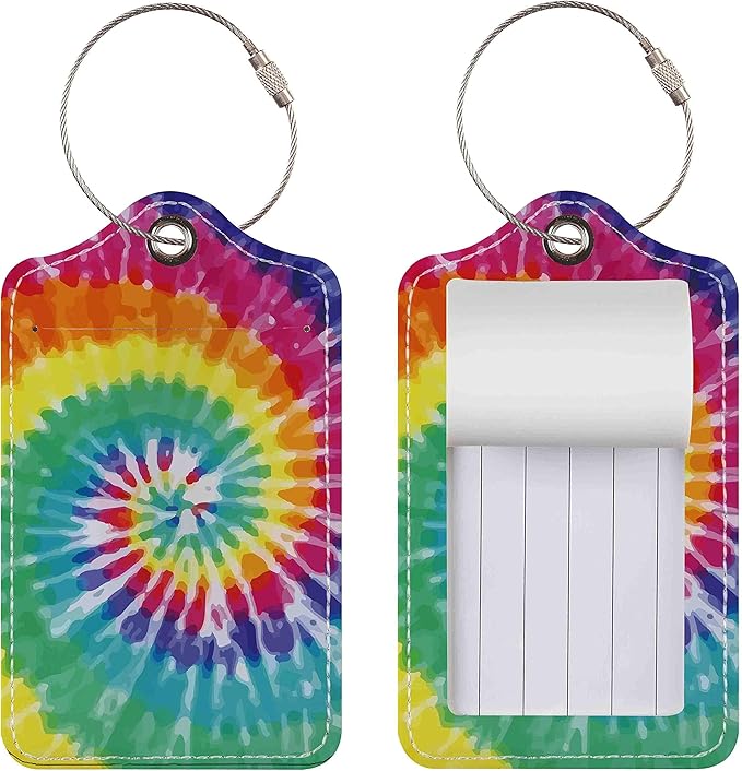 Luggage Tags for Suitcases, 2 Pack Cute PU Leather Suitcase Tag Identifiers TSA Approved with Stainless Steel Loop and Address Card for Baggage Tag for Travel Essentials Colorful Spiral, by Chelmon