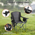 VEVOR Oversized Camping Folding Chair, Portable Heavy Duty Outdoor Quad Lumbar Back Padded with Side Pockets, Cup Holder and Cooler Bag for Beach, Lawn, Picnic, Fishing, Backpacking, Black