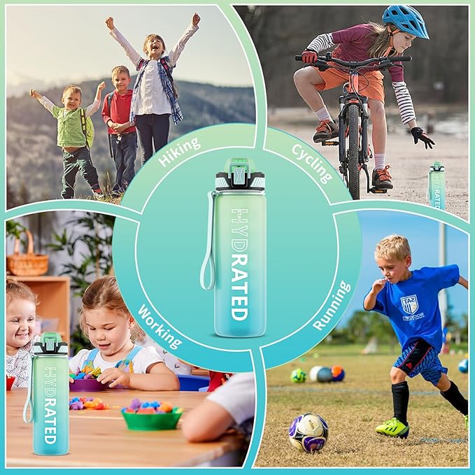 QLUR Water Bottle with Straw, 27oz Motivational Water Bottles with Time Marker to Drink, Tritan BPA Free, 750ml Sports Water Bottle with Carry Strap LeakProof for School Fitness Outdoor (1Pack)